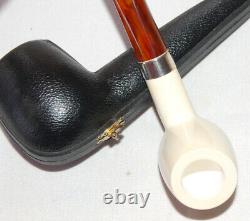 Astley Genuine Block Meerschaum Billiard Canadian + Silver + Cased + Amberine M/