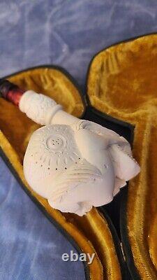 BRAND NEW & Unsmoked & UNUSED HORSE 100% BLOCK Meerschaum Pipe with Case