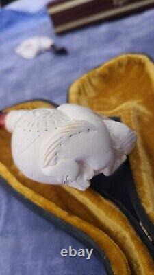 BRAND NEW & Unsmoked & UNUSED HORSE 100% BLOCK Meerschaum Pipe with Case