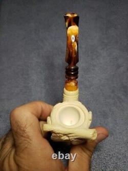 Bacchus Block Meerschaum Hand Carved Pipe with fitted case, Jungle Explorer Pirate