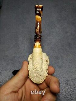 Bacchus Block Meerschaum Hand Carved Pipe with fitted case, Jungle Explorer Pirate