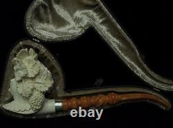 Bacco Bacchus Mythological Block Meerschaum Pipe Silver Churchwarden Cor 0828