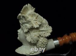 Bacco Bacchus Mythological Block Meerschaum Pipe Silver Churchwarden Cor 0828