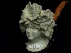 Bacco Bacchus Mythological Block Meerschaum Pipe Silver Churchwarden Cor 0828