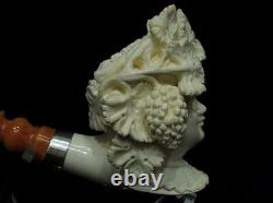 Bacco Bacchus Mythological Block Meerschaum Pipe Silver Churchwarden Cor 0828