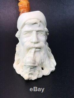 Baglan Old Man Smoking Himself Pipe New Block Meerschaum W Case+Stand#947