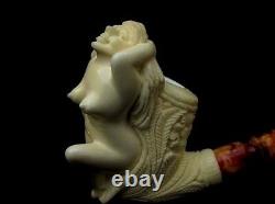 Bathing Nude Girl Turkish Block Meerschaum Pipe Yellow Huge Floral Bowl 3174