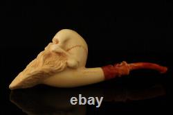 Bearded Skull Block Meerschaum Pipe by Kenan with fitted case 14831