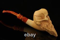 Bearded Skull Block Meerschaum Pipe by Kenan with fitted case 14831