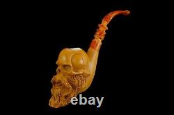 Bearded Skull Figure Pipe By ALI Handmade Block Meerschaum-NEW W CASE#573