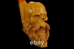 Bearded Skull Figure Pipe By ALI Handmade Block Meerschaum-NEW W CASE#573