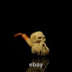 Bearded Skull Pipe By Handmade Block Meerschaum-NEW W CASE#1878