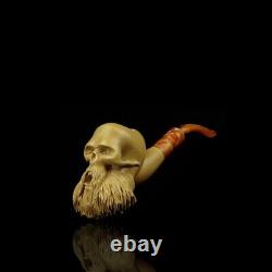 Bearded Skull Pipe By Handmade Block Meerschaum-NEW W CASE#1878