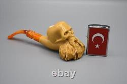 Bearded Skull Pipe By Handmade Block Meerschaum-NEW W CASE#1878