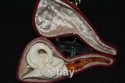 Beautifully Carved Elephant Pipe Block Meerschaum-NEW With Case#489
