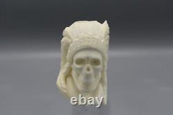 Beautifully Carved Skull Indian Pipe Block Meerschaum-NEW With Case#1848