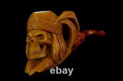 Beautifully Carved Skull Indian Pipe By AlI Block Meerschaum-NEW With Case#1386