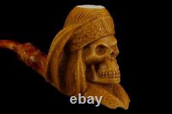 Beautifully Carved Skull Indian Pipe By AlI Block Meerschaum-NEW With Case#1386