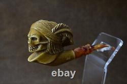Beautifully Carved Skull Indian Pipe By AlI Block Meerschaum-NEW With Case#1695