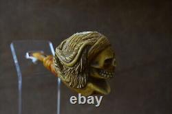 Beautifully Carved Skull Indian Pipe By AlI Block Meerschaum-NEW With Case#1695