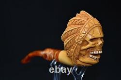 Beautifully Carved Skull Indian Pipe By Altay Block Meerschaum-NEW With Case#960