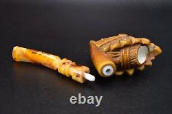 Beautifully Carved Skull Indian Pipe By Altay Block Meerschaum-NEW With Case1212