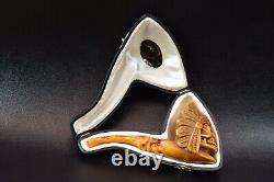 Beautifully Carved Skull Indian Pipe By Altay Block Meerschaum-NEW With Case1212