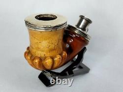 Beautifully Colored Antique Block Meerschaum Tobacco Pipe Bowl, Double Silver