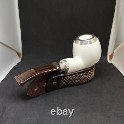 Bent Apple Shape, Silver Spigot + Cap, Block Meerschaum, Smoking Pipe, Hand Made