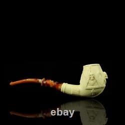 Bent Egg Pipe Masonic Emblems & Skulls New Block Meerschaum Handmade Case#1095