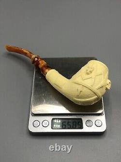 Bent Egg Pipe Masonic Emblems & Skulls New Block Meerschaum Handmade Case#1095