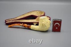 Bent Egg Pipe Masonic Emblems & Skulls New Block Meerschaum Handmade Case#1095