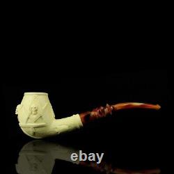 Bent Egg Pipe Masonic Emblems & Skulls New Block Meerschaum Handmade Case#1095