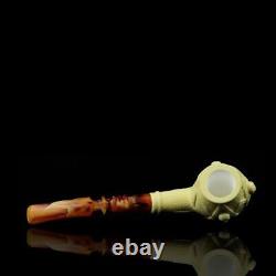 Bent Egg Pipe Masonic Emblems & Skulls New Block Meerschaum Handmade Case#1095