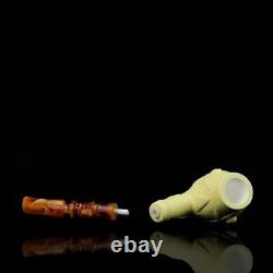 Bent Egg Pipe Masonic Emblems & Skulls New Block Meerschaum Handmade Case#1095