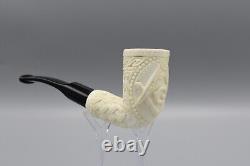 Bent Slim Chimney Pipe Masonic Emblem BLOCK MEERSCHAUM-NEW-HANDCARVED W Case#777