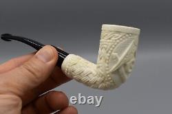 Bent Slim Chimney Pipe Masonic Emblem BLOCK MEERSCHAUM-NEW-HANDCARVED W Case#777