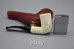 Bent Slim Chimney Pipe Masonic Emblem BLOCK MEERSCHAUM-NEW-HANDCARVED W Case#777