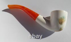 Billiard Bent Smooth Block Meerschaum Pipe With Case Colored, Thick Wall MP01