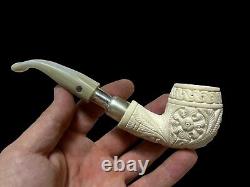 Block Meerschaum Flower Design 925K Silvery Pipe Master Carver Hilmi Çay