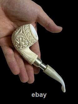 Block Meerschaum Flower Design 925K Silvery Pipe Master Carver Hilmi Çay