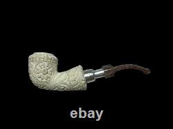 Block Meerschaum Flower Design 925K Silvery Pipe Master Carver Hilmi Çay