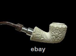 Block Meerschaum Flower Design 925K Silvery Pipe Master Carver Hilmi Çay