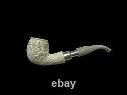 Block Meerschaum Flower Design 925K Silvery Pipe Master Carver Hilmi Çay