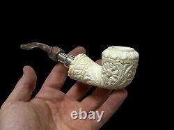 Block Meerschaum Flower Design 925K Silvery Pipe Master Carver Hilmi Çay