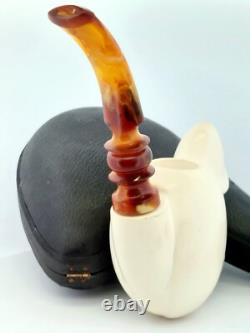 Block Meerschaum Hand Carved Turkish Erotic Pipe withCase