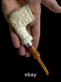 Block Meerschaum Hard Detail 925K Silvery Billiard Pipe Master Carver Hilmi Çay