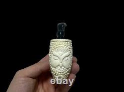 Block Meerschaum OWL Design 925K Silvery Pipe Master Carver Hilmi Çay