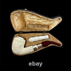 Block Meerschaum Pipe 925 silver smoking tobacco pipe with tamper w case MD-346