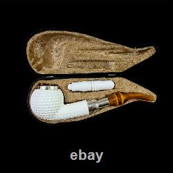 Block Meerschaum Pipe 925 silver smoking tobacco pipe with tamper w case MD-384
